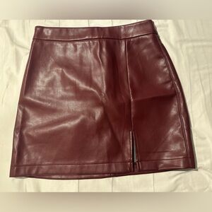 Maroon Faux Leather Skirt